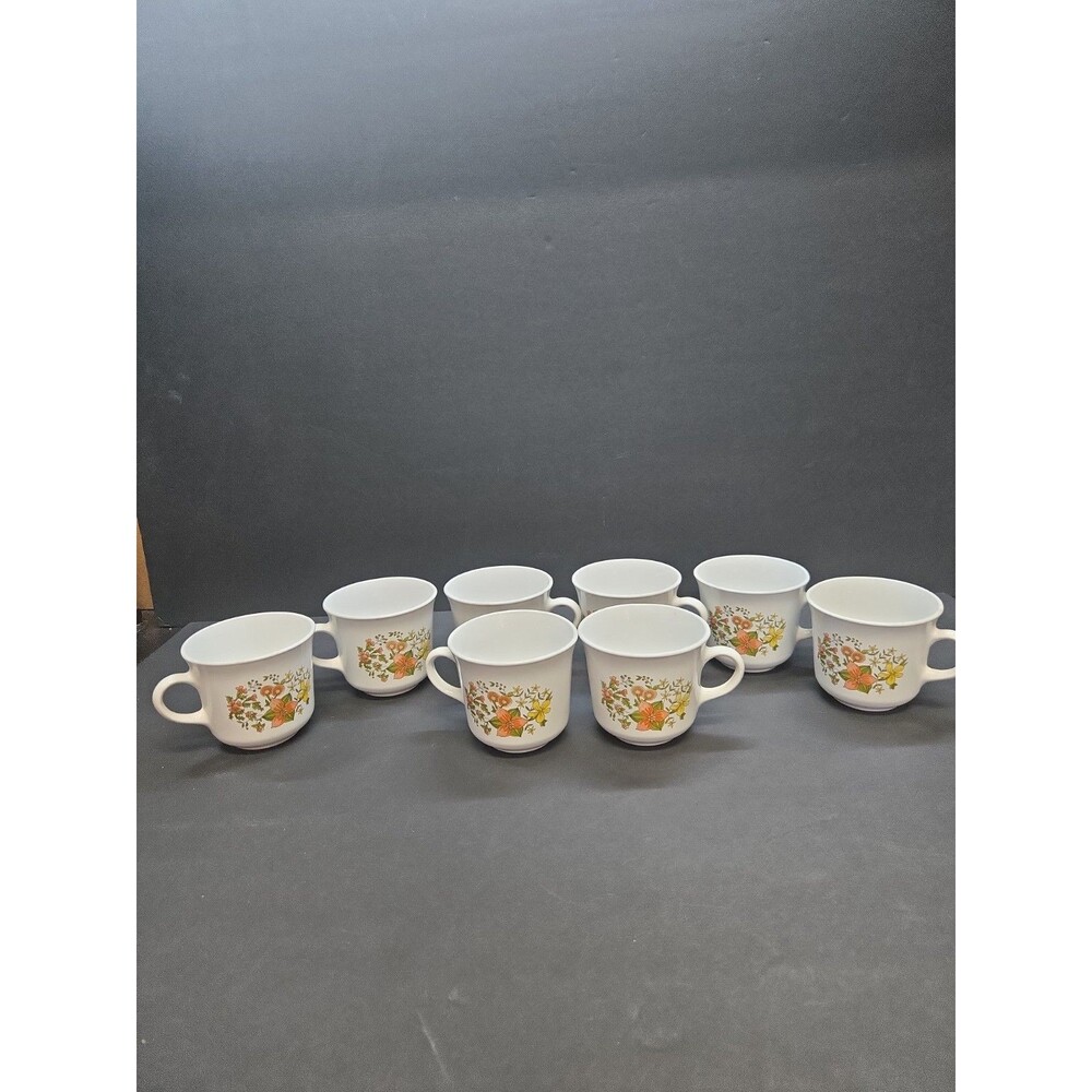 SET OF 8 VINTAGE CORELLE INDIAN SUMMER PATTERN COFFEE MUG CORNING WARE TEA CUP
